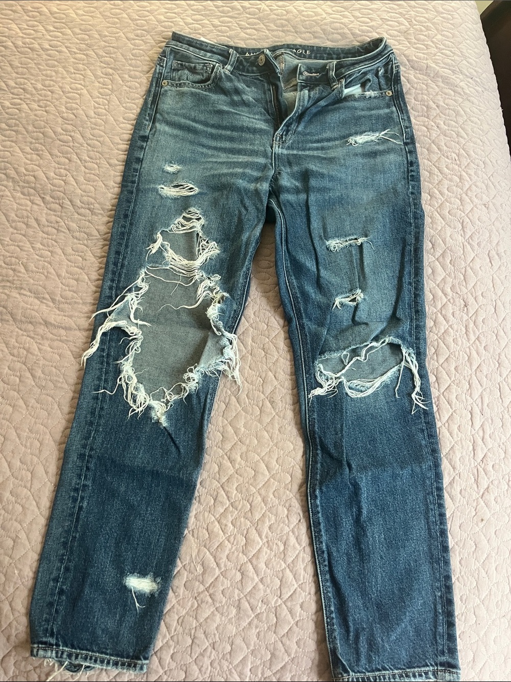 American Eagle Outfitters Distressed Slim Straight Jeans - Medium Blue